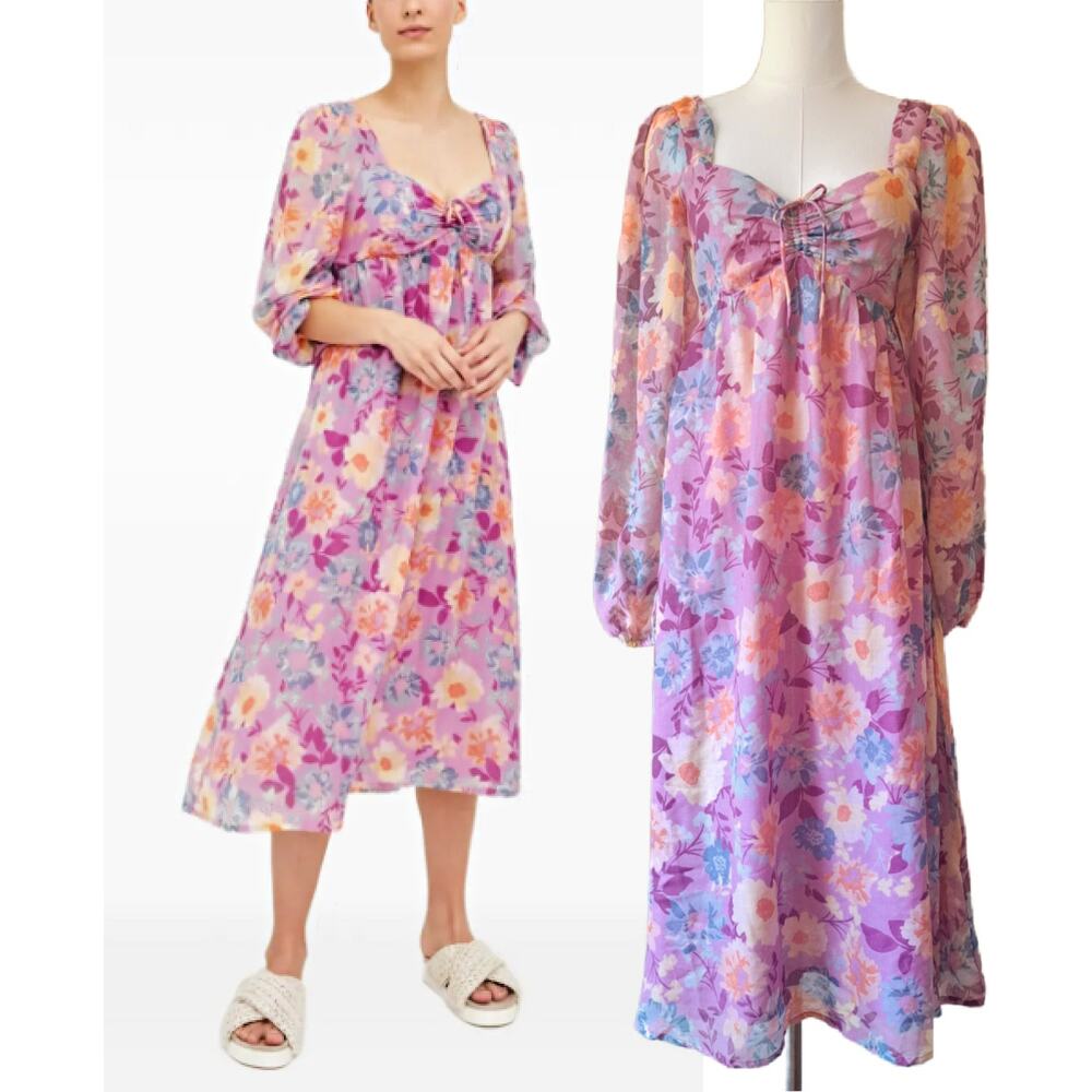 BILLABONG x Salty Blonde Paradise Love Floral Maxi Dress Small Purple Lilac